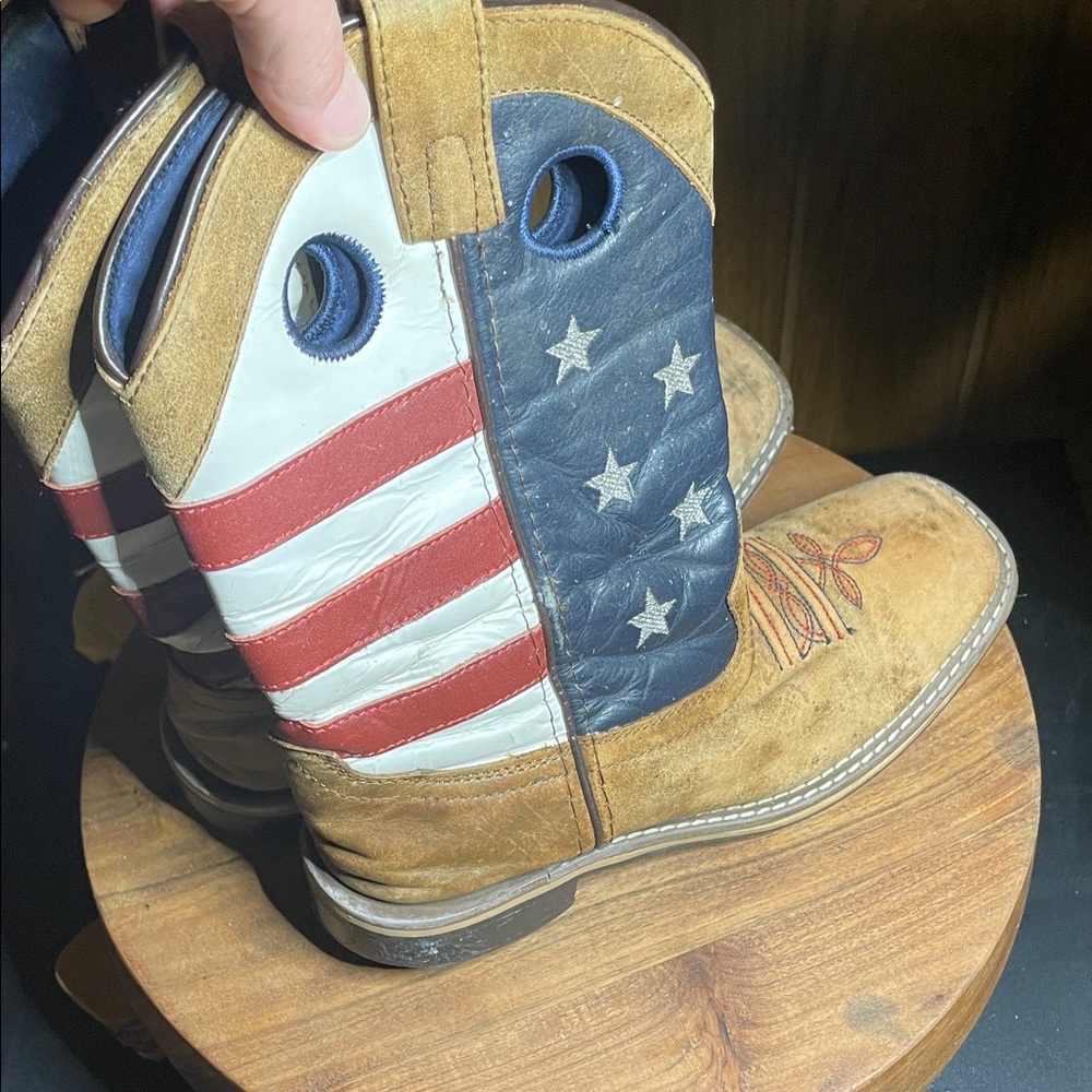 Kids Star and Stripe Boots in Tan and Blue